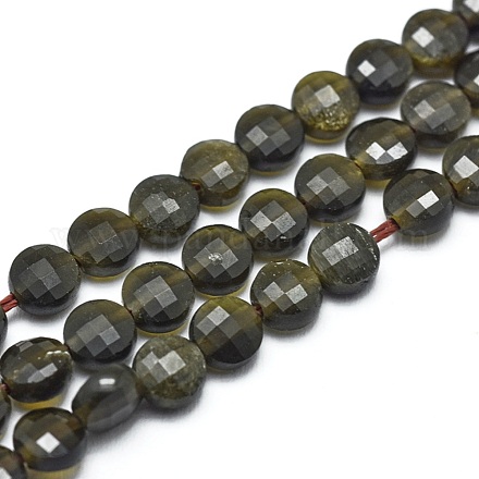 Natural Golden Sheen Obsidian Beads Strands G-G792-15-1