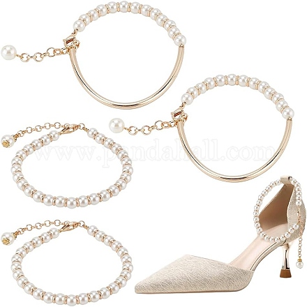 4шт. 2 стиля пластиковых браслетов на ногу с жемчужными бусинами AJEW-PH0011-64-1