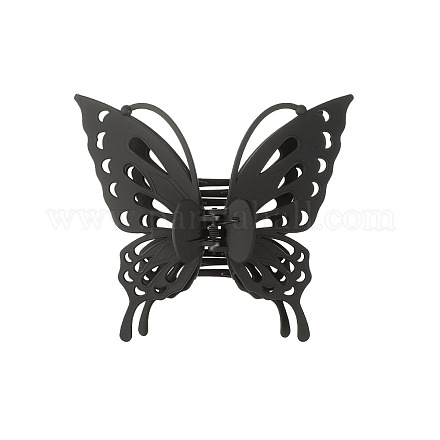 中空の蝶の形のプラスチック製の大きな爪のヘアクリップ  女性の女の子のためのヘアアクセサリー  ブラック  130x145mm PW-WG59392-01-1