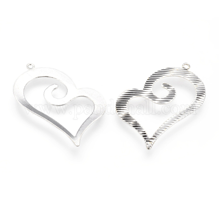 10PCS Etched Metal Embellishments Findings Silver Tone Heart Iron Slice Pendants X-IFIN-N587-S-1
