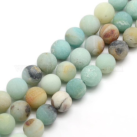 Brins de perles rondes d'amazonite de fleurs naturelles givrées G-M064-10mm-07-1