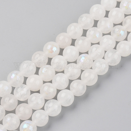 Brins de perles de pierre de lune blanche naturelle galvanisées G-S369-012C-C-1