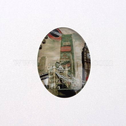 ヨーロピアンスタイルの建物の写真のガラスオーバルカボション  カラフル  40x30x7~9mm X-GGLA-N003-30x40-F41-1