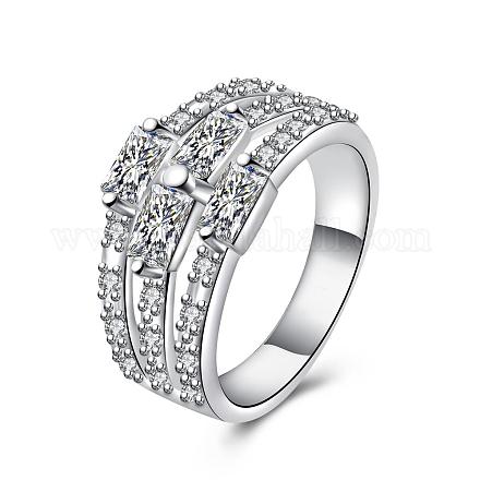 Laiton argenté zircone cubique anneaux de mariage pour les femmes RJEW-BB00721-7-1