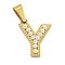 Ion Plating(IP) 304 Stainless Steel Pendants, with ABS Imitation Pearl, Letter Y, 17x14x3.5mm, Hole: 6x3mm