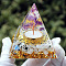 Orgonite Pyramid Resin Energy Generators, Natural Amethyst & Moonstone Display Decorations, for Home Office Desk Decoration, 60mm