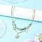 Alloy Resin Sun & Brass Butterfly Pendant Necklaces, Natural Green Aventurine Chip Beaded & 304 Stainless Steel Chain Double Layer Necklaces, Golden, 15.04~17.13 inch(38.2~43.5cm), 2pcs/set