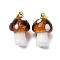 Handmade Lampwork Pendants, Mushroom, with Rack Plating Golden Tone Brass Findings, Long-Lasting Plated, Golden, Sienna, 19~21x11~13mm, Hole: 4.5x3.5mm