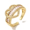 Rack Plating Brass Micro Pave Cubic Zirconia Cuff Ring, Heart Open Ring for Women, Cadmium Free & Lead Free, Long-Lasting Plated, Real 18K Gold Plated, Adjustable