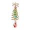 Christmas Theme Copper Wired Glass Pendants, with Brass Bowknot, Christmas Tree, Red, 50x15mm, Hole: 1.2mm