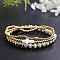 3Pcs 3 Styles Brass Round Beads Stretch Bracelets for Women, with Shell, Golden, Inner Diameter: 6-1/2 inch(16.5cm)~6-7/8 inch(17.5cm)