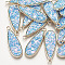 Alloy Pendants, with Sequins/ Paillettes, teardrop, Golden, Deep Sky Blue, 34.5x12x2.5mm, Hole: 2mm