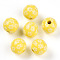 Easter Theme Printed Wood Beads, Round, Yellow, 14.5~15x15.5~16.5mm, Hole: 4~4.5mm