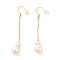 Sterling Silver Dangle Earrings, with Natural Pearl, Jewely for Women, Real 18K Gold Plated, 59x9mm