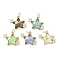 Brass Micro Pave Cubic Zirconia and Glass Pendants, Star Charms, Rack Plating, Long-Lasting Plated, Cadmium Free & Lead Free, with Jump Ring, Real 18K Gold Plated, 14.5x16.5x7mm, Hole: 3.5mm