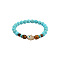 Synthetic Turquoise & Natural Tiger Eye Round Beaded Stretch Bracelets, Hamsa Hand Alloy Enamel Charm Bracelets for Women, with Rhinestone, Dark Turquoise, 6-3/4~7-1/8  inch(17~18cm)