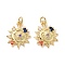 Sun with Moon Brass Micro Pave Colorful Cubic Zirconia Pendants, with Jump Rings, Cadmium Free & Lead Free, Real 18K Gold Plated, 18.5x15x2.5mm, Hole: 3.4mm