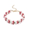 Christmas Glass & Shell Pearl & Brass Beaded Bracelets for Women, with 304 Stainless Steel Lobster Claw Clasps, Colorful, 7-1/4 inch(18.5cm)