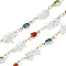Brass Link Chains, with Glass & Synthetic Opalite Beads, Long-Lasting Plated, Soldered, Golden, with Spool, 13.5x5x2.5mm, about 16.40 Feet(5m)/Roll