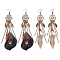 2Pairs 2 Styles Alloy Feather Dangle Earrings, with Resin, Antique Bronze, 129~138x28~44mm, 1pair/style