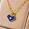 Romantic Brass Clear Cubic Zirconia Heart Pendant Necklaces, with Blue Enamel, Golden, 15.75 inch(40cm)