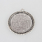 Tibetan Style Alloy Pendant Cabochon Settings, Cadmium Free & Lead Free, Flat Round, Antique Silver, Tray: 35mm, 46x42x2mm, Hole: 3mm