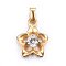 304 Stainless Steel Pendants, with Cubic Zirconia, Flower, Clear, Golden, 18x14x4.5mm, Hole: 4x3mm