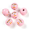 Easter Theme Printed Wood Beads, Round, Pink, 14.5~15x15.5~16.5mm, Hole: 4~4.5mm