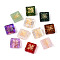 Baking Paint Transparent Glass Beads, Square, Golden Metal Enlaced, Mixed Color, 10.5x10.5x4mm, Hole: 1~1.2mm