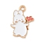Alloy Enamel Pendants, Light Gold, Cadmium Free & Lead Free, Rabbit with Flower Charm, White, 20x14x1.5mm, Hole: 1.8mm