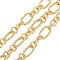 Brass Figaro Chains, Textured Oval, with Spool, Unwelded, Lead Free & Cadmium Free, Long-Lasting Plated, Lead Free & Nickel Free & Cadmium Free, Real 18K Gold Plated, Link: 13x8x2mm and 6.5x1.5mm