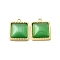 304 Stainless Steel Charms, with Cat Eye, Saqure Charms, Real 14K Gold Plated, Light Green, 14.5x12x5.3mm, Hole: 1.4mm