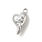 Brass Micro Pave Cubic Zirconia Pendants, Heart Charms, Platinum, 8x15x5mm, Hole: 1.4mm