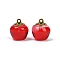 Transparent Glass Apple Pendants, with Enamel, Baking Paint, Red, 15.5x14x14mm, Hole: 1.2mm