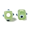 Resin Evil Eye European Beads, Large Hole Bead, Cube, Light Green, 11x8x8mm, Hole: 4mm