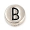 925 Sterling Silver Flat Round with Letter Beads, with 925 Stamp, Antique Silver, Letter B, 6.5x3mm, Hole: 1.2mm