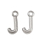 304 Stainless Steel Charms, Polished, Stainless Steel Color, Letter J, 9.5x4x2mm, Hole: 1.2mm