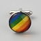 Alloy Glass Cufflinks, Flat Round with Rainbow Pattern, Platinum, Colorful, 22.5x17.5mm