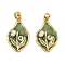 Brass Enamel Pendants, with Natural Pearl, Real 18K Gold Plated, Nuggets with Flower Charm, Medium Sea Green, 22x14x5.5mm, Hole: 5x3mm
