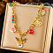 304 Stainless Steel Enamel & Plastic & Resin Deer Christmas Socking Bell Pendant Necklaces for Women, Colorful, Golden, 16.34 inch(41.5cm)