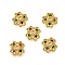 Flower Brass Micro Pave Cubic Zirconia Bead Caps, Rack Plating, Long-Lasting Plated, Lead Free & Cadmium Free, Golden, 6.5x6.5x2.5mm, Hole: 1mm