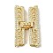 Rack Plating Brass Micro Pave Clear Cubic Zirconia Fold Over Clasps, Long-Lasting Plated, Lead Free & Cadmium Free, Letter H, Real 18K Gold Plated, 33.5x8x4.3mm, Hole: 3.2x3.5mm