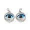 Brass Glass Pendants, Eye, Platinum, 18x15x6mm, Hole: 2.4x4.3mm