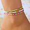 3Pcs Bohemian Style Glass Seed Rondelle Beaded Stretch Anklets for Women, Green Yellow, 9-7/8 inch(250mm)