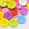 Acrylic Sewing Buttons for Clothes Design, Plastic Buttons, 2-Hole, Dyed, Flat Round with Flower Pattern, Mixed Color, 25x4mm, Hole: 2mm