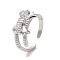 Brass Micro Pave Cubic Zirconia Open Cuff Ring, Bowknot, Platinum, Inner Diameter: 19mm