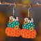 Thanksgiving Day Pumpkin Stainless Steel Wood Dangle Earrings, Platinum, Coral, 60x30mm