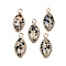 Natural Dalmatian Jasper Faceted Pendants, Brass Horse Eye Charms, Golden, 22.5x10.5x5~5.5mm, Hole: 2mm