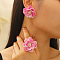 Flower Plastic & Plastic Pearl & Brass Stud Earrings & Rings Sets, Light Gold, Hot Pink, 44mm & 17mm
