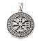 316 Surgical Stainless Steel  Pendants, Antique Silver, Flat Round Charms, Vegvisir, 39x34.5x3mm, Hole: 9x4.5mm